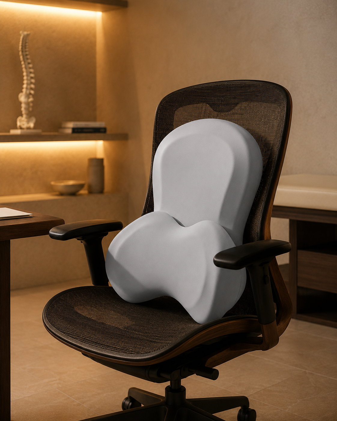Coussin ergonomique Postura™ sur chaise de bureau - confort télétravail